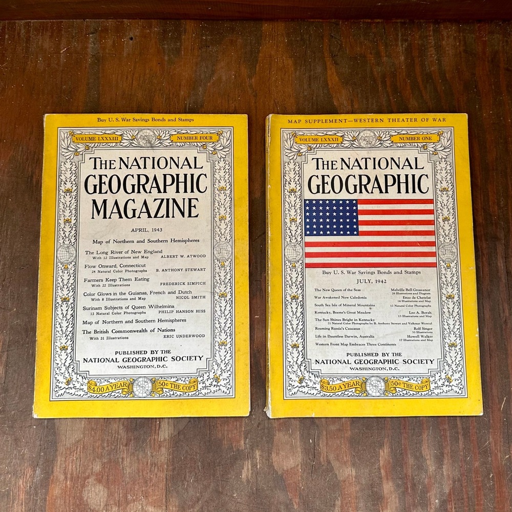 Vintage‎ National Geographic Magazine July 1942 April 1943 WWII Era Lot of 2